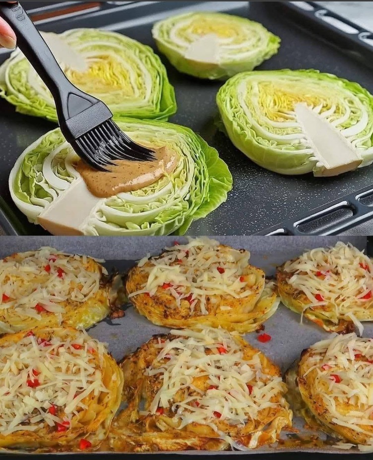 Pieczona kapusta z wegańskim serem i sosem śmietanowym