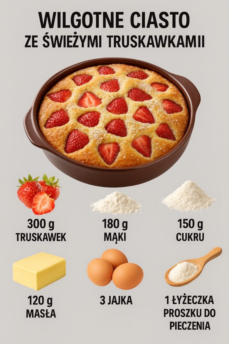 Wilgotne ciasto ze świeżymi truskawkami Składniki (Ingrédients)